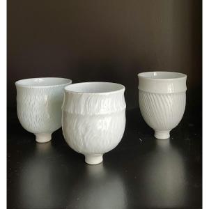 Patrick Piccarelle (1952). Porcelaine. Trois coupelles. Vers 1990.