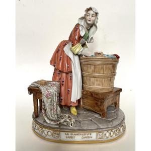 Volkstedt Porcelain (germany) "the Laundress" After Jean Siméon Chardin. 
