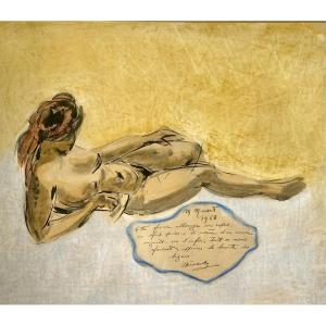 Jean Maurice Minsart (1894-1976). Pastel. "Femme allongée". 1958