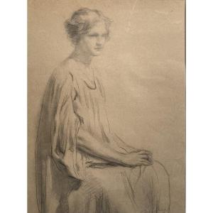 Louis Buisseret (Binche, 1888 - Bruxelles, 1956). "Femme assise". Début XXe. Dessin.