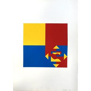 Marc Verstockt (Lokeren, 1930 – Anvers, 2014) . Sérigraphie. Pièce unique. Abstraction. 1973.