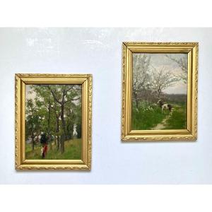 Alberto Zardo (padua 1876–florence 1959). Pair Of Paintings. “pisa In April.” Early 20th Century.