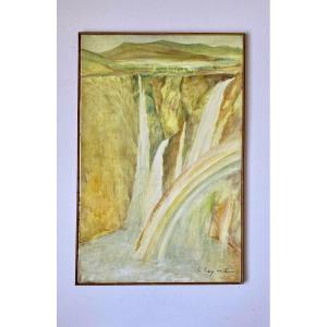 Govind Madhav Solegaonkar (1912–1986). " Cascade en Inde". Huile sur toile. Ecole indienne.