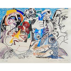 Giovanni De Simone (1930–1991). "the Miraculous Catch." Lithograph. 1973.