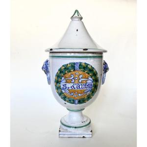 19th-century Italian Medicine Jar. Majolica. "anise Syrup." Neoclassical Style.