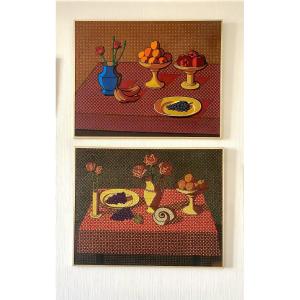 Paul Buyssens (1897, Gand-1994, Suisse). Paire de tableaux" Nature morte". Pointillisme.