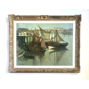 Georges Frederic (1900-1981). "Zeebrugge" 1960. Exposé au Salon des peintres de la mer.