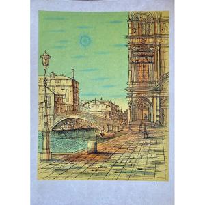 Jean Carzou(1907, Syrie-2000, France) Lithographie "Venise" 1973.