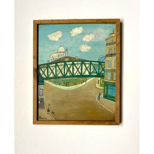 Claude Boussier (1925–2014), “the Elevated Metro In Montmartre.” Naïve Art.