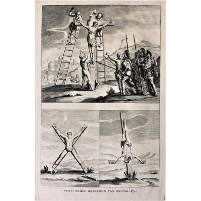 Gravure. "Différentes manières de crucifier". 1725.