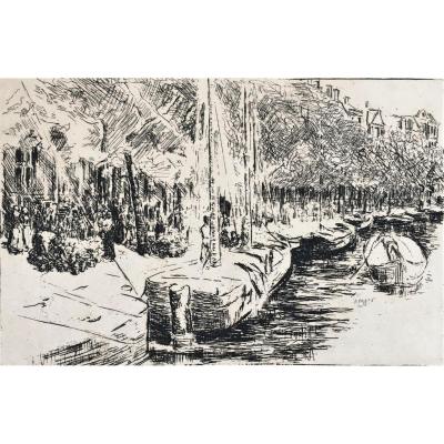 Max Liebermann (1847-1935). " Canal à Amsterdam". 1907. Eau-forte.