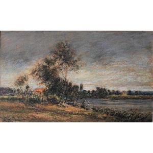 Karl Daubigny (1846-1886). " L'île de Vaux sur Oise". Pré-impressionnisme.