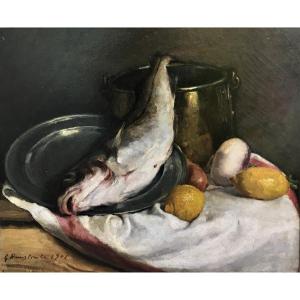 Gaston Hausstrate (1878-1949). "still Life With Fish". 1907.