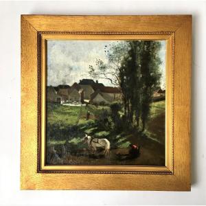 Adrien Joseph Heymans (1839 Antwerp, 1921 Brussels). "landscape With A Ploughman". Impressionism"