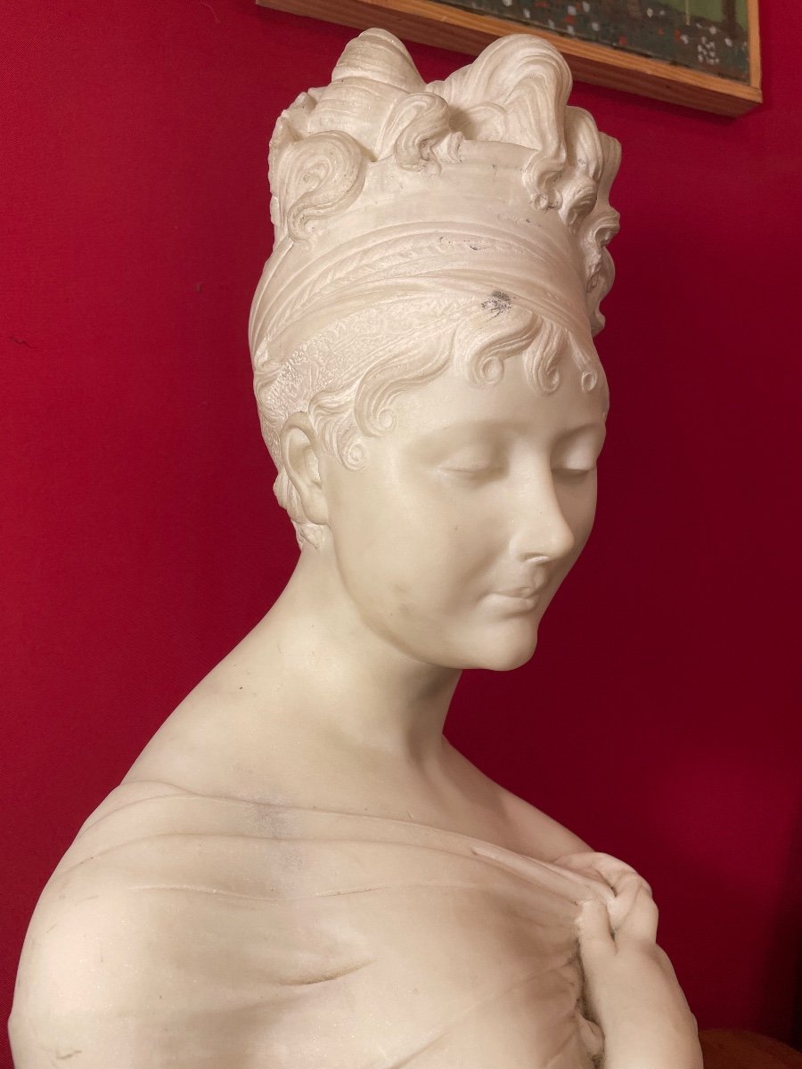 Bust Representing Madame Recamier In Carrara Marble-photo-4