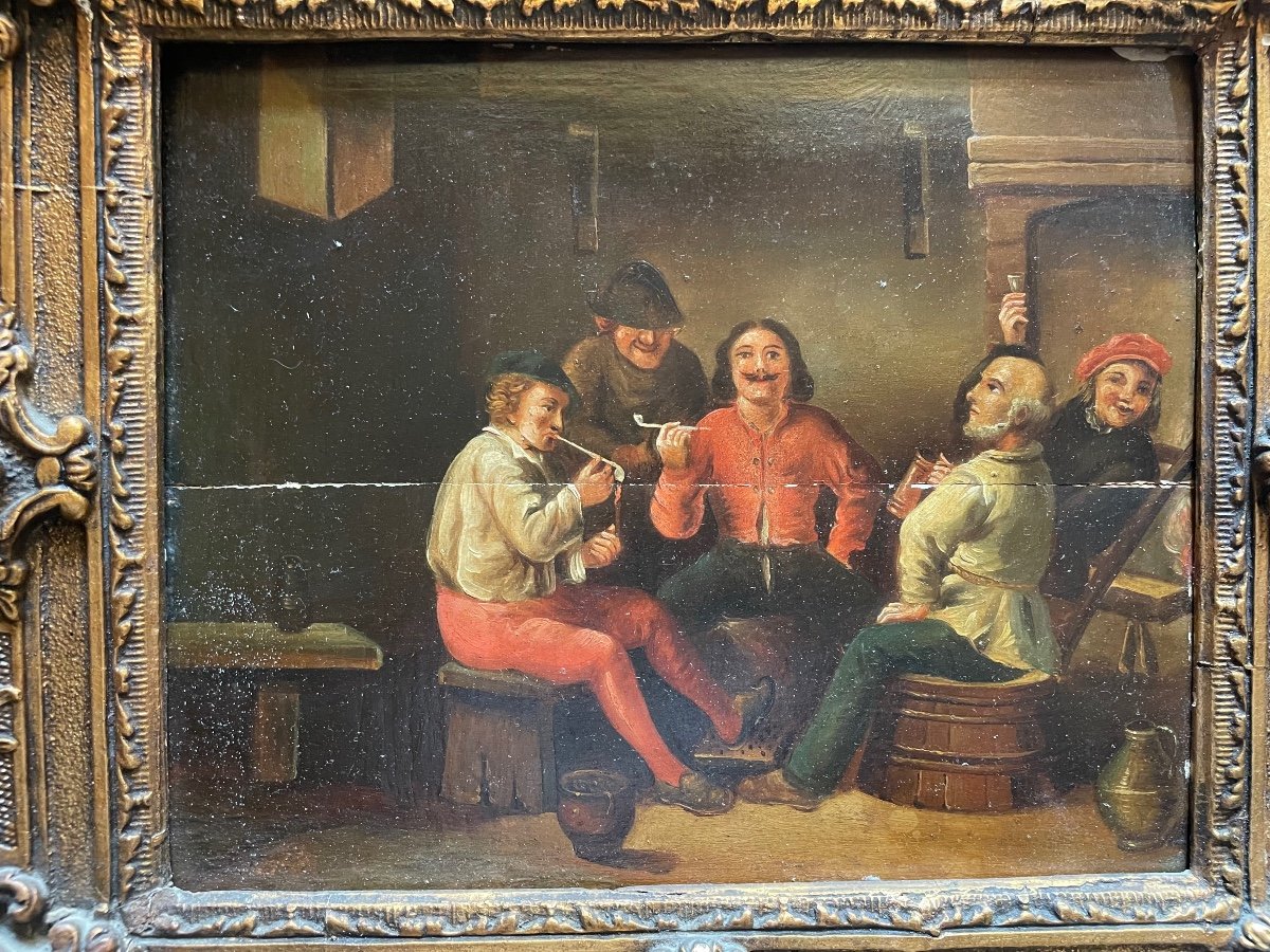 Oil On Dutch Panel Representing A Tavern Scene-photo-2