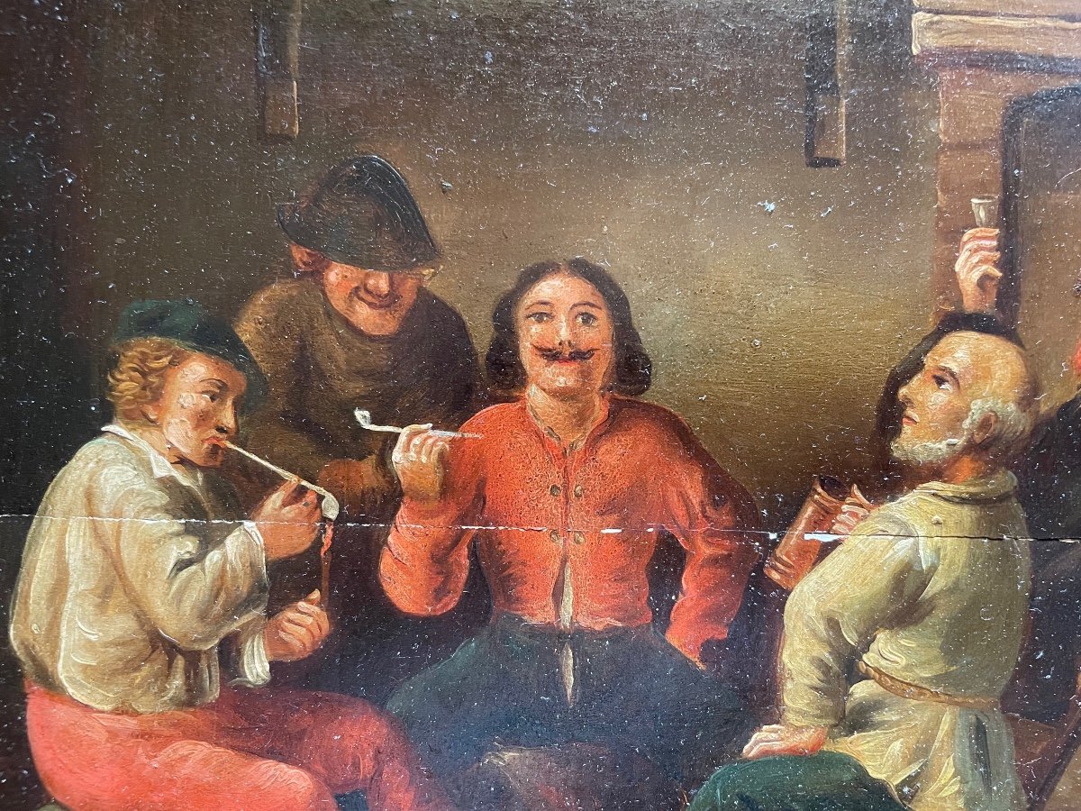 Oil On Dutch Panel Representing A Tavern Scene-photo-3