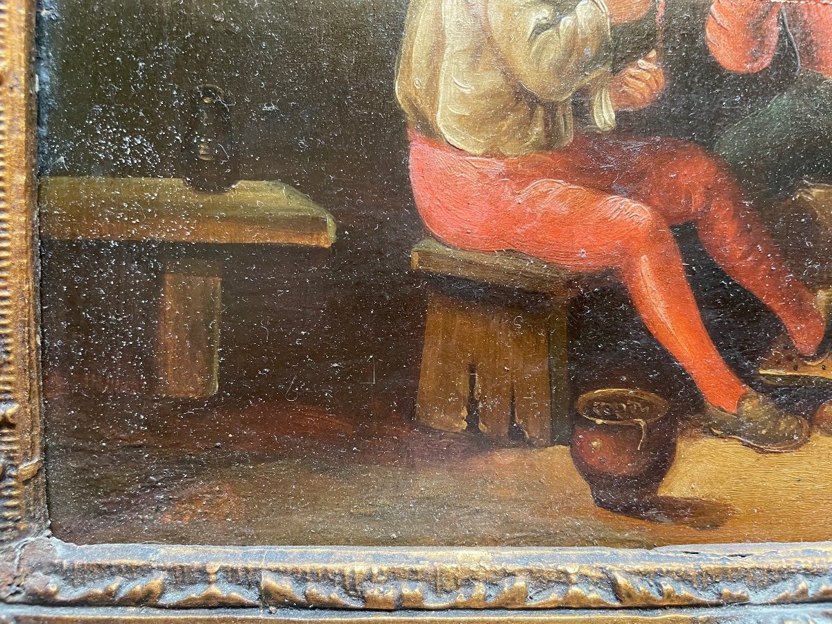 Oil On Dutch Panel Representing A Tavern Scene-photo-1