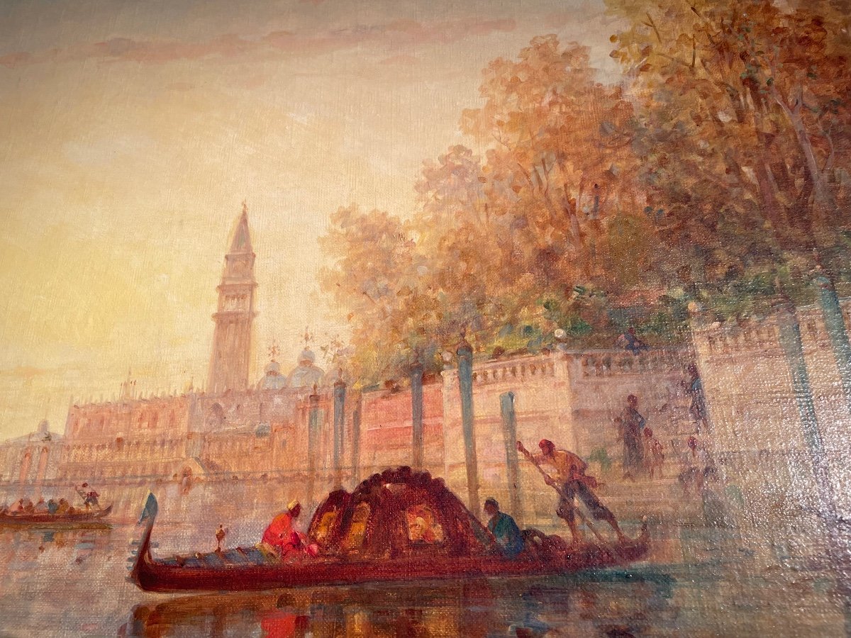 Huile Sur Toile Représentant Le Grand Canal à Venise Signée Calderon -photo-3