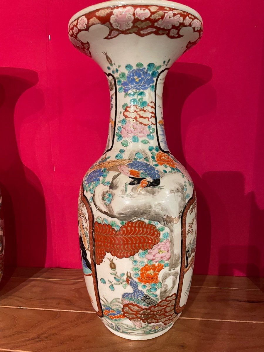 Pair Of Japanese Polychrome Porcelain Vases-photo-2