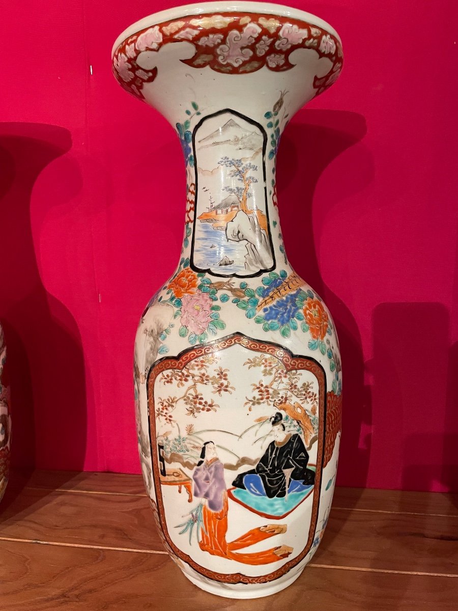 Pair Of Japanese Polychrome Porcelain Vases-photo-3