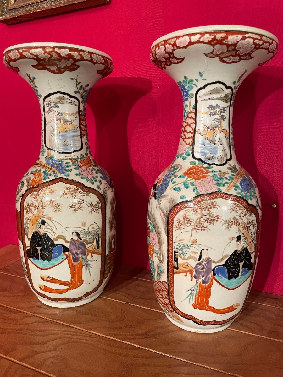 Pair Of Japanese Polychrome Porcelain Vases