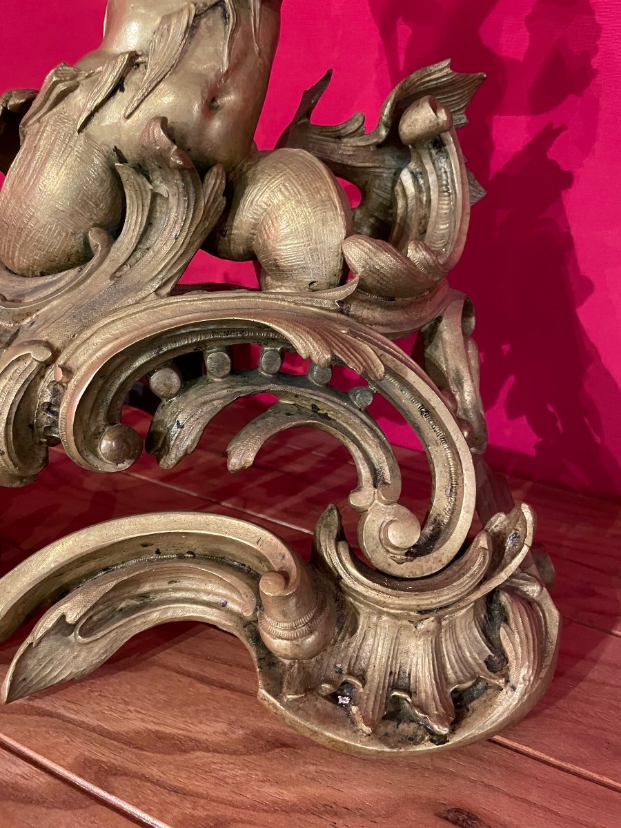 Pair Of Bronze Andirons 1850 Period-photo-4