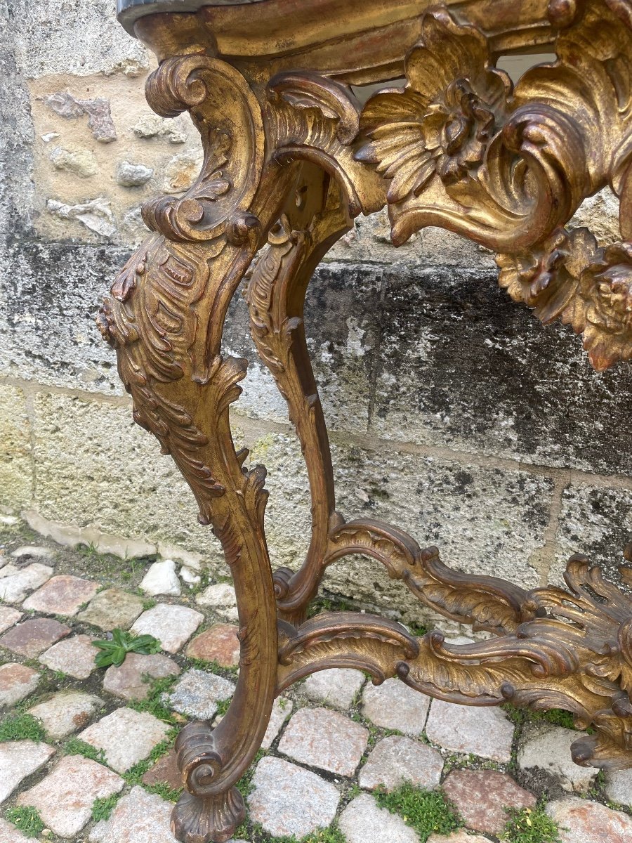Large Italian Console With 4 Legs In Carved And Gilded Wood -photo-3