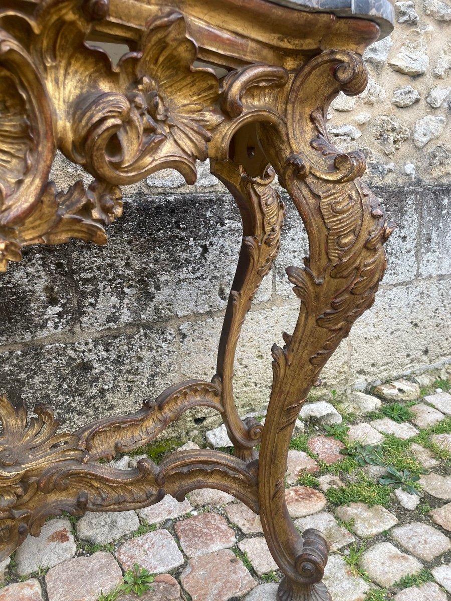 Large Italian Console With 4 Legs In Carved And Gilded Wood -photo-4