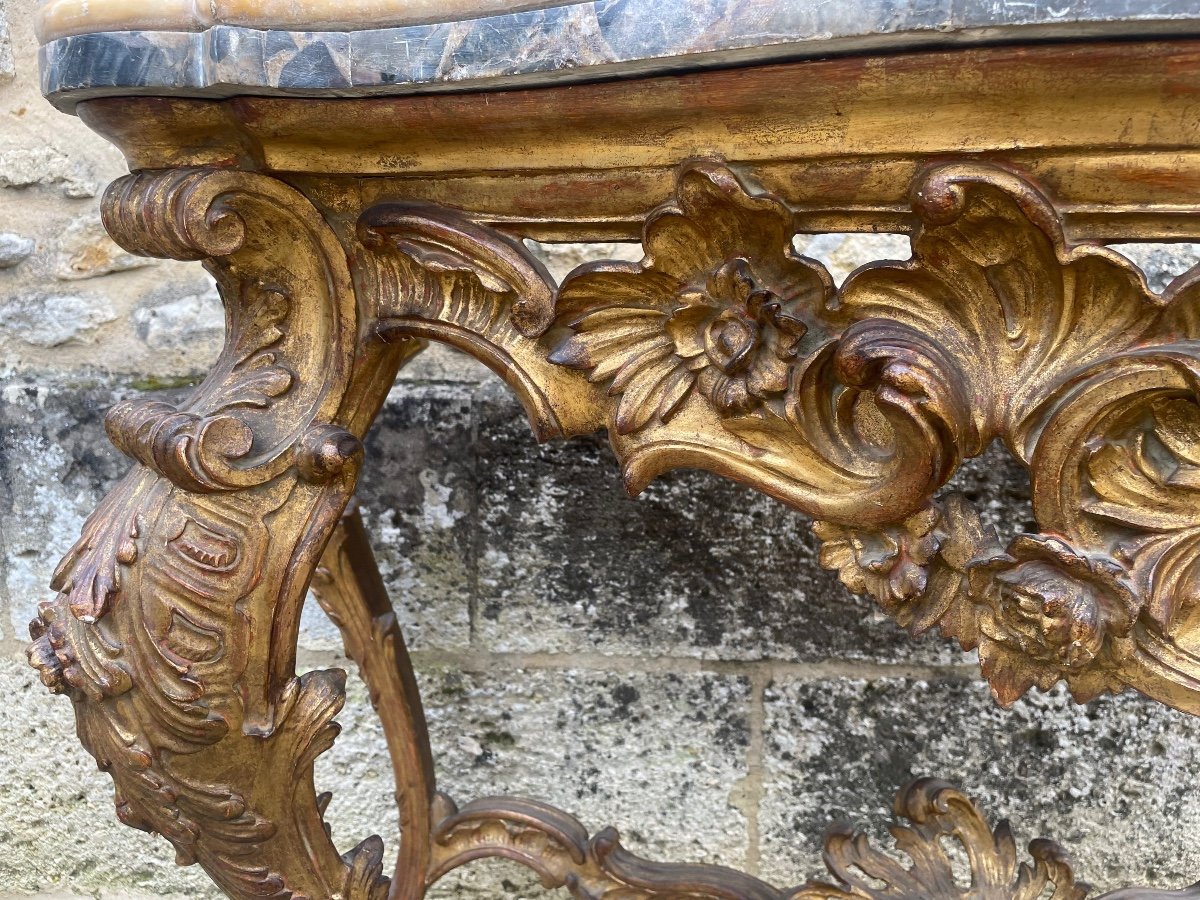 Large Italian Console With 4 Legs In Carved And Gilded Wood -photo-5