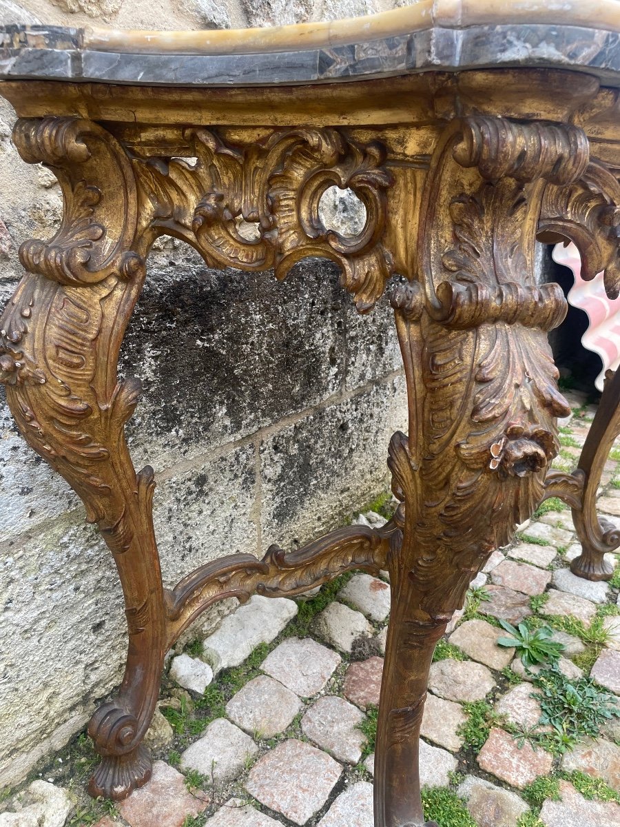 Large Italian Console With 4 Legs In Carved And Gilded Wood -photo-6
