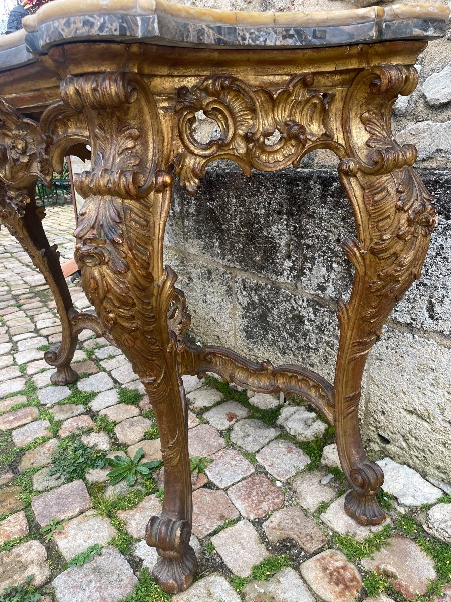 Large Italian Console With 4 Legs In Carved And Gilded Wood -photo-7