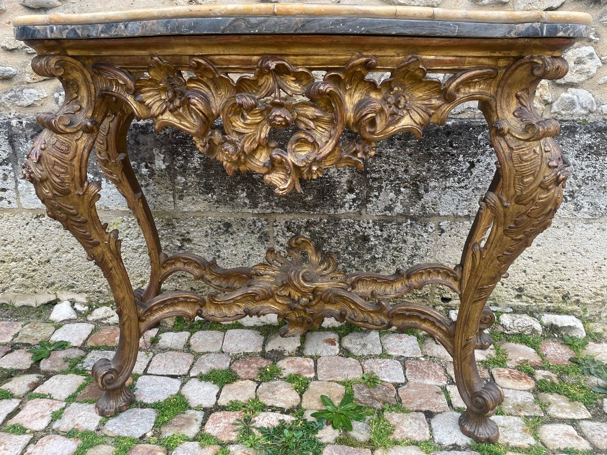 Large Italian Console With 4 Legs In Carved And Gilded Wood 