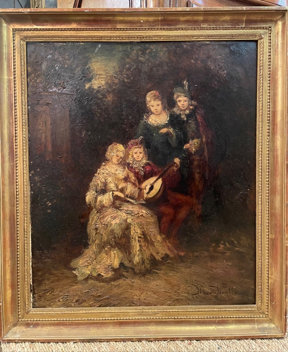 Oil On Walnut Panel Signed Monticelli 