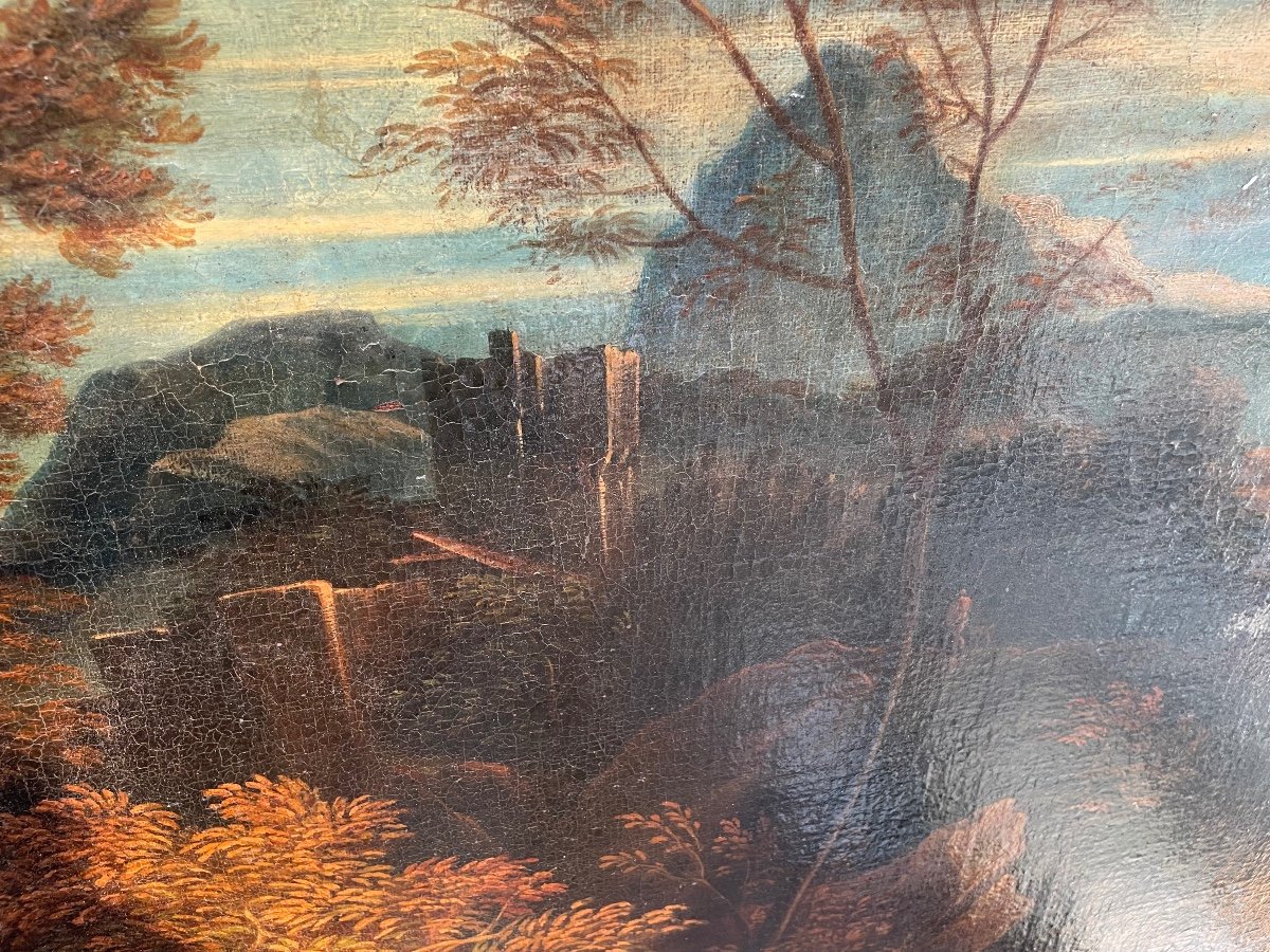 Huile Sur Toile Représentant La Fuite En égypte Vers 1700-photo-3