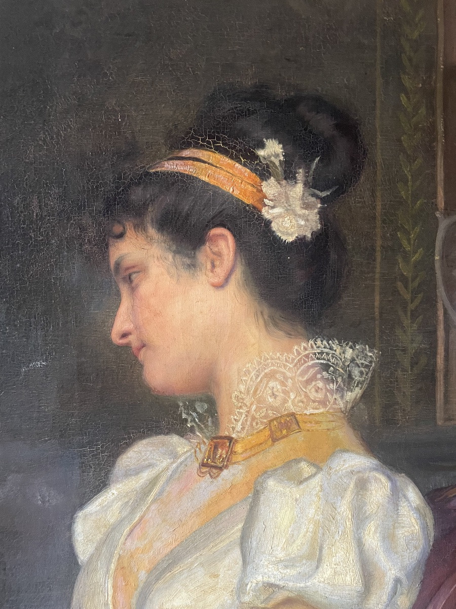 Oil On Canvas Depicting A Young Woman Reading, Circa 1830-photo-1