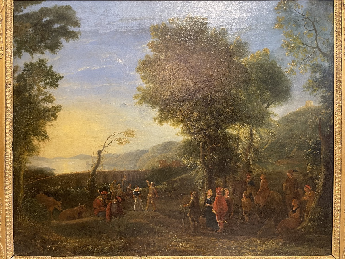 Huile sur toile époque 17 ème représentant un paysage animé -photo-3