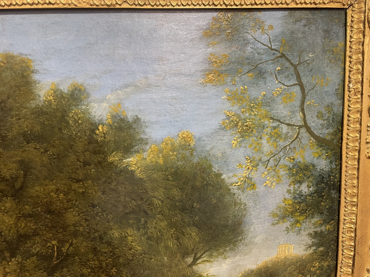 Huile sur toile époque 17 ème représentant un paysage animé -photo-4