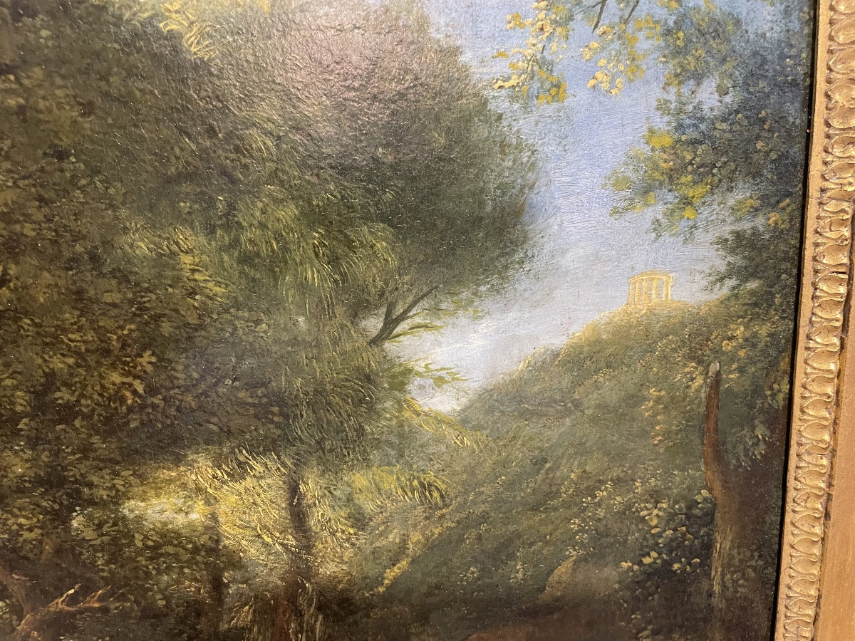 Huile sur toile époque 17 ème représentant un paysage animé -photo-5