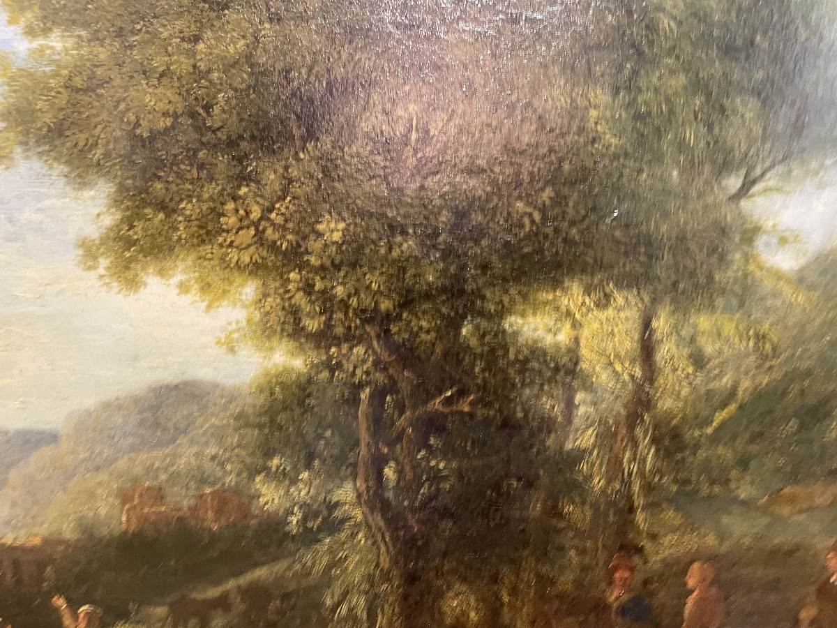 Huile sur toile époque 17 ème représentant un paysage animé -photo-6