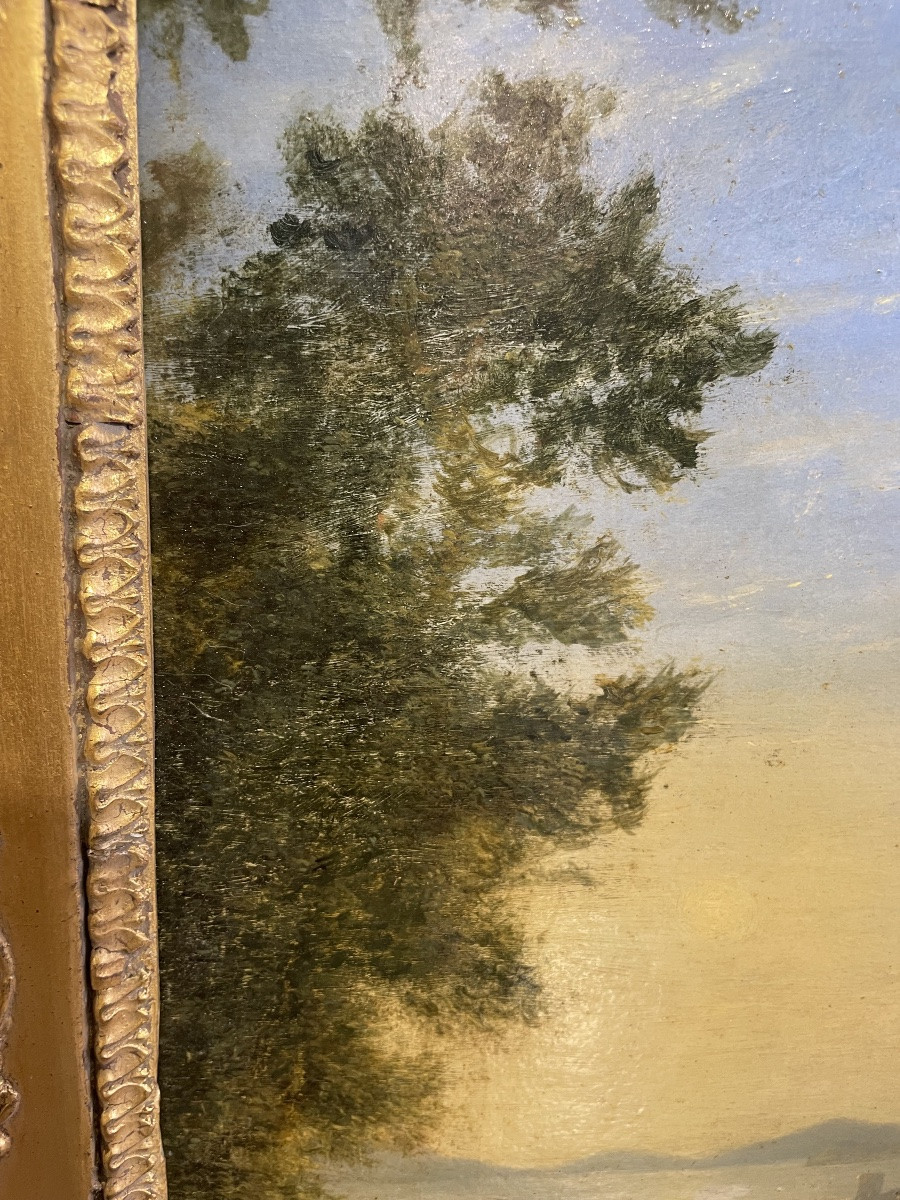 Huile sur toile époque 17 ème représentant un paysage animé -photo-8