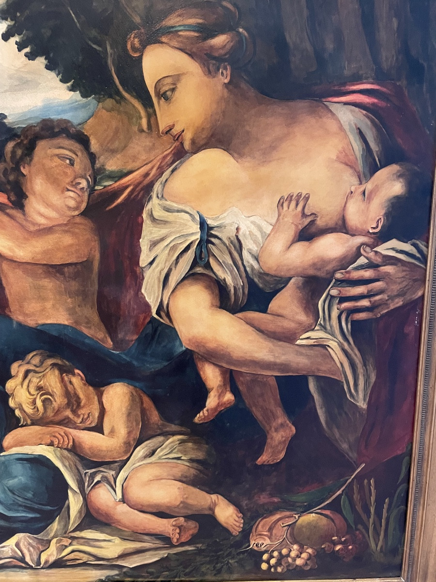 Grand tableau décoratif représentant une mère allaitant son enfant -photo-3