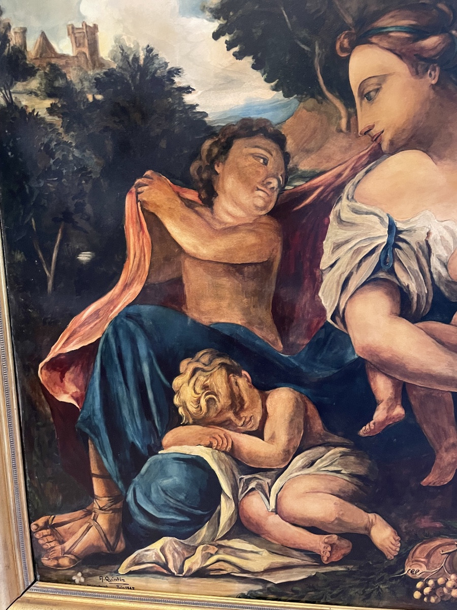 Grand tableau décoratif représentant une mère allaitant son enfant -photo-4