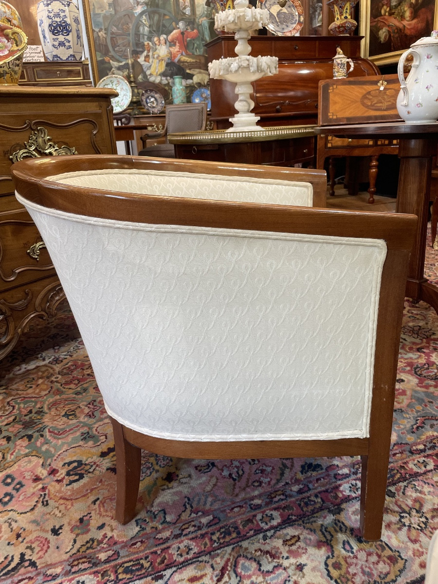 Pair Of Barrel Armchairs In Stained Beech, Recently Reupholstered -photo-3