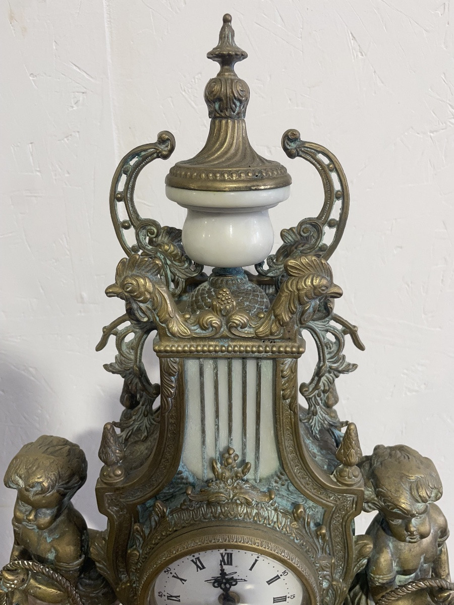 Neoclassical Marble And Bronze Clock From The 19th Century -photo-3