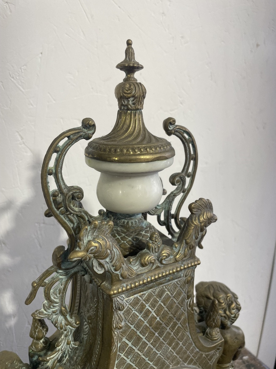 Neoclassical Marble And Bronze Clock From The 19th Century -photo-4