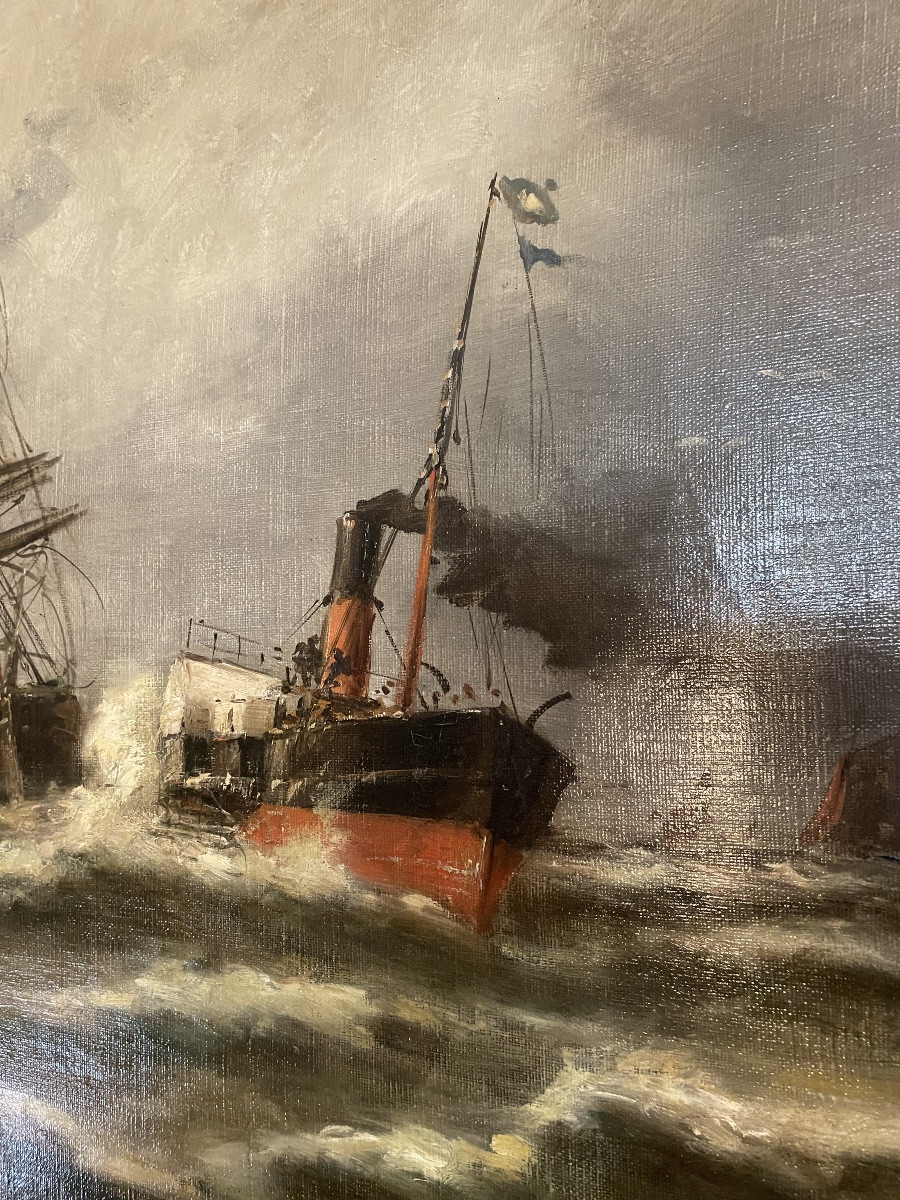 Oil On Canvas Signed Malfroy Representing Boats At The Quays -photo-6