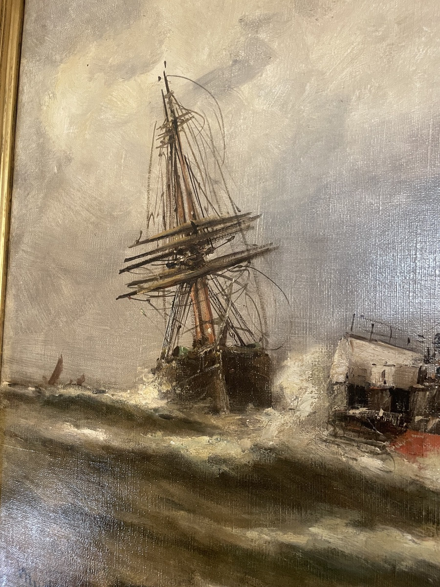 Oil On Canvas Signed Malfroy Representing Boats At The Quays -photo-7