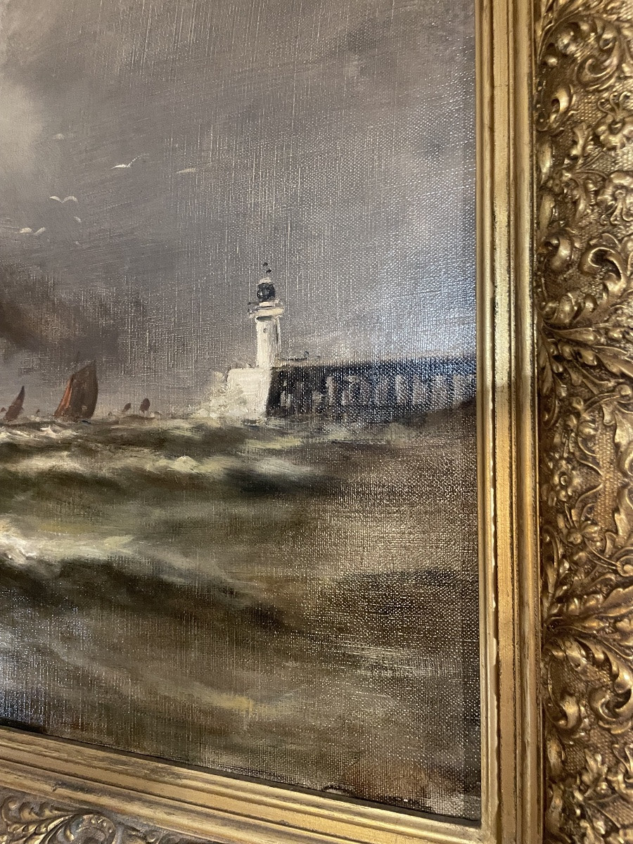 Oil On Canvas Signed Malfroy Representing Boats At The Quays -photo-8