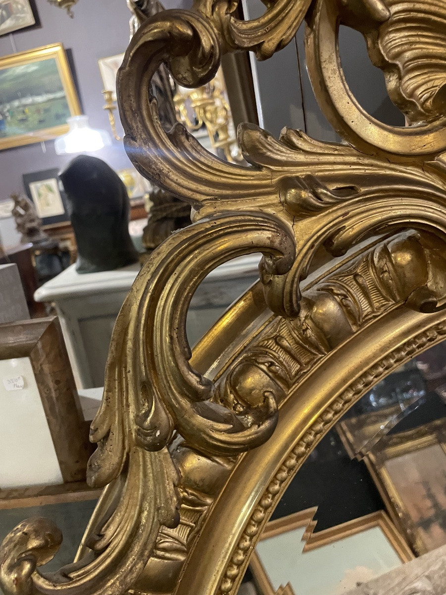 Miroir d’époque Napoléon III de forme ovale en bois doré -photo-2
